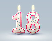 Happy Birthday years. 18 anniversary of the birthday, Candle in the form of numbers. Vector