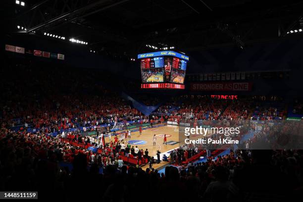 General view of play during the round 10 NBL match between Perth Wildcats and Melbourne United at RAC Arena, on December 12 in Perth, Australia.