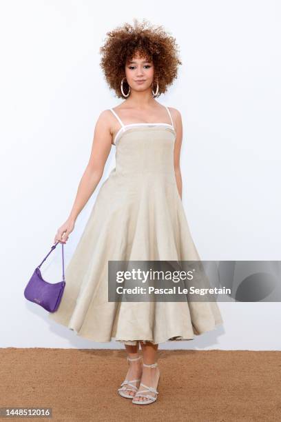 Léna Mahfouf attends "Le Raphia" Jacquemus show on December 12, 2022 in Le Bourget, France.