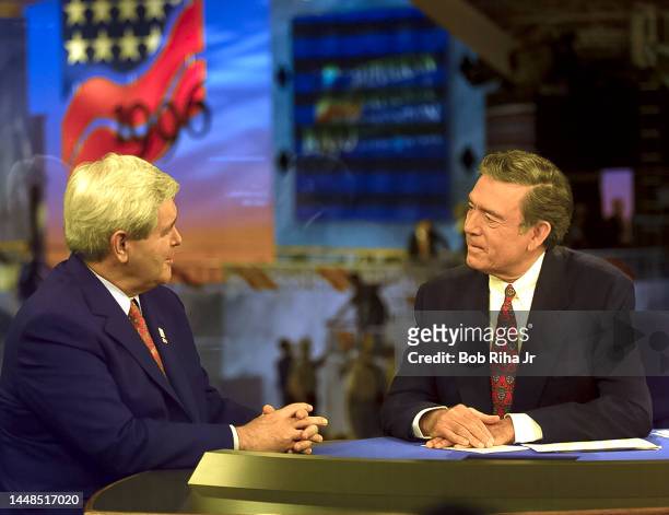 Newt Gingrich and Journalist Dan Rather at the Republican National Convention, August 13 1996 in San Diego, California.