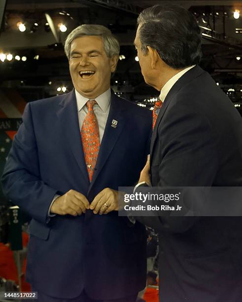 Newt Gingrich and Journalist Dan Rather at the Republican National Convention, August 13 1996 in San Diego, California.