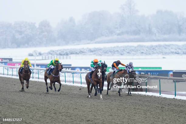 Shane Kelly riding Harb win The Top Odds Every Day With BetUK Handicap at Lingfield Park on December 12, 2022 in Lingfield, England.