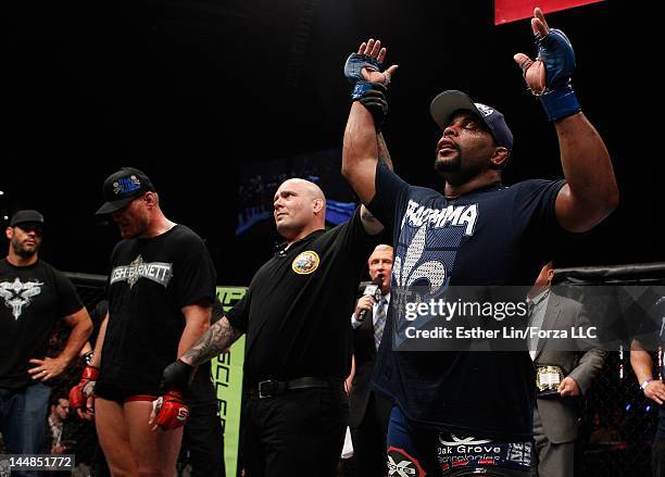 Daniel Cormier is declared the Strikeforce Heavyweight Grand Prix winner over Josh Barnett during the Strikeforce event at HP Pavilion on May 19,...