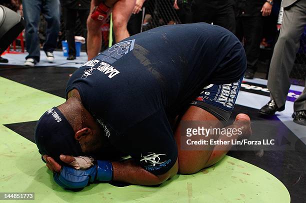 Daniel Cormier reacts to being declared the Strikeforce Heavyweight Grand Prix winner during the Strikeforce event at HP Pavilion on May 19, 2012 in...