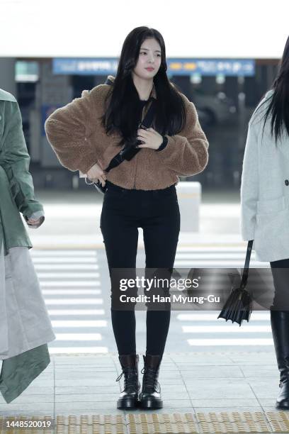 Lia of girl group ITZY is seen on departure at Incheon International Airport on December 12, 2022 in Incheon, South Korea.