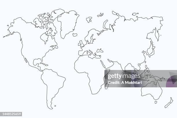 simple illustration of world map drawn in outline. - world-map-outline stock illustrations