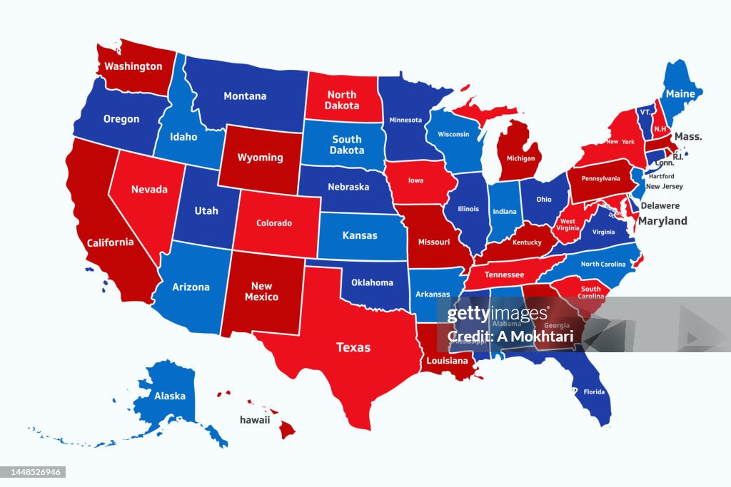 Usa Map In Red And Blue Color High-Res Vector Graphic - Getty Images