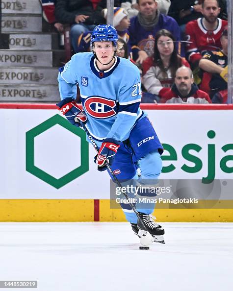 Ghule Kaiden Guhle of the Montreal Canadiens skates the puck during the ...