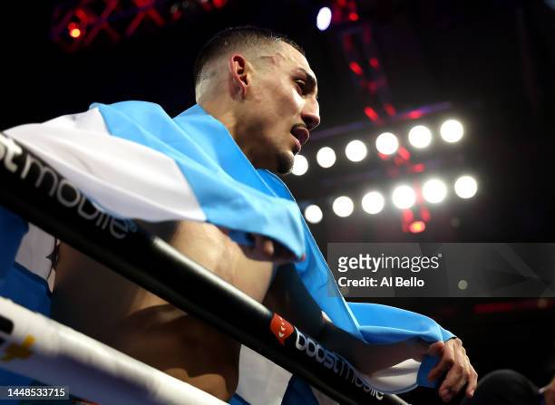 Teofimo Lopez looks on after his split decision win against Sandor Martin during their junior welterweight bout at Madison Square Garden on December...