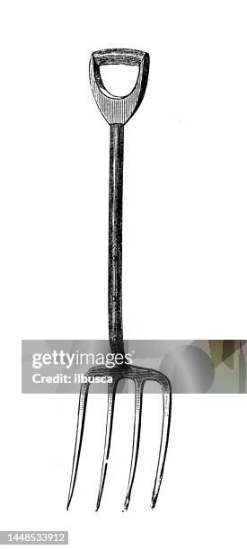 stockillustraties, clipart, cartoons en iconen met antique engraving illustration: ordinary digging fork - hooivork