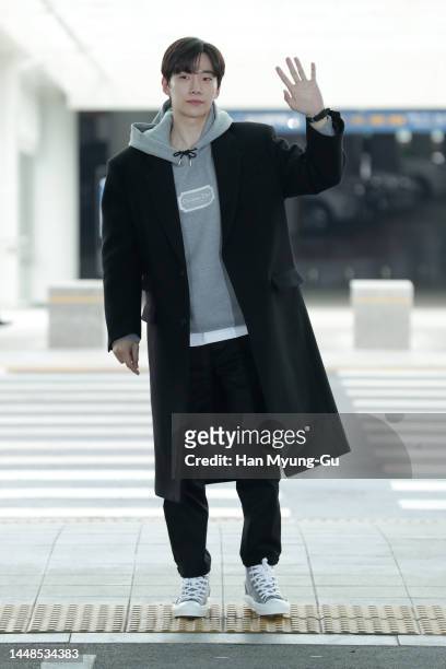 Lee Jun-Ho aka Junho of South Korean boy band 2PM is seen on departure at Incheon International Airport on December 12, 2022 in Incheon, South Korea.