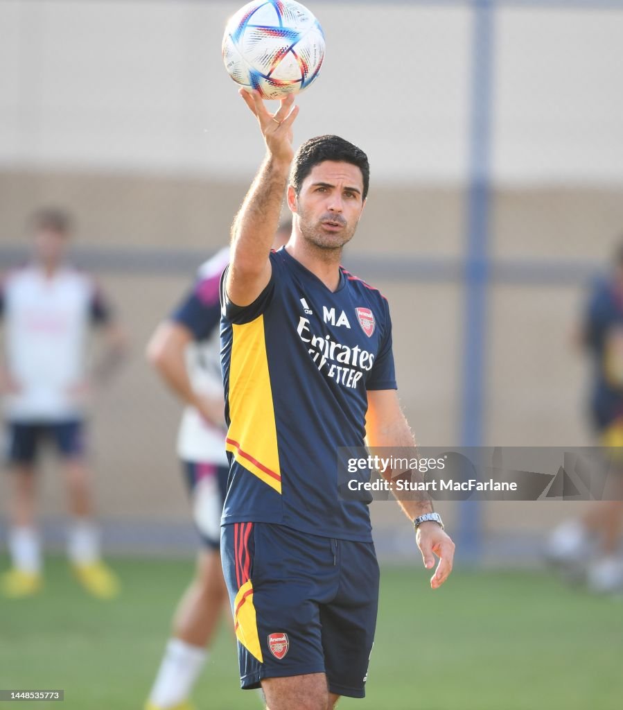 Arsenal Training Arsenal manager Mikel Arteta during a training session at Al Nasr ...