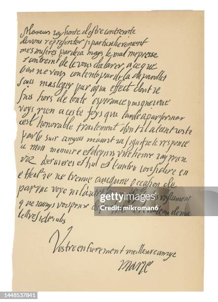 handwritten letter from mary, queen of scots, to the french ambassador in england - mary queen of scots stock pictures, royalty-free photos & images