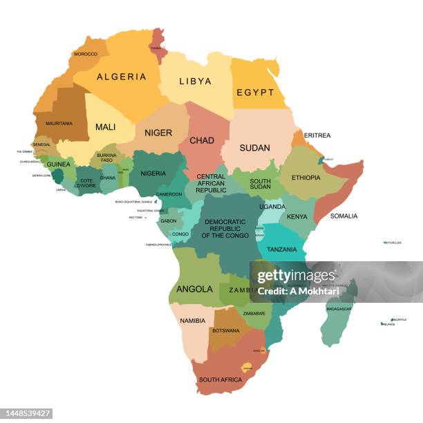 stockillustraties, clipart, cartoons en iconen met map of africa with detail and the border of each country. - tunesië