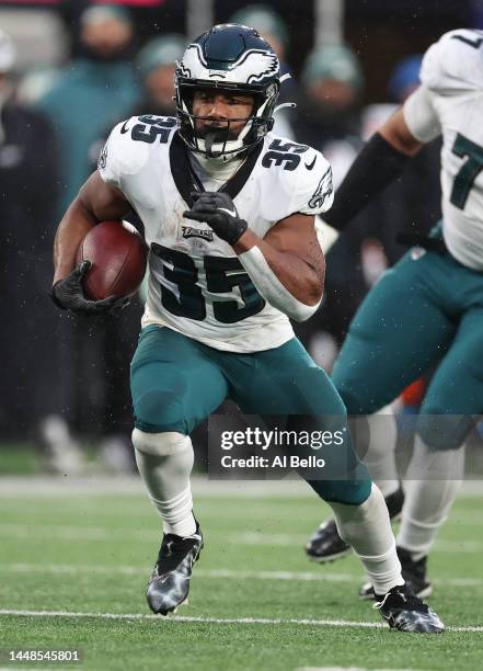 Boston Scott of the Philadelphia Eagles in action against the New York Giants during their game at MetLife Stadium on December 11, 2022 in East...