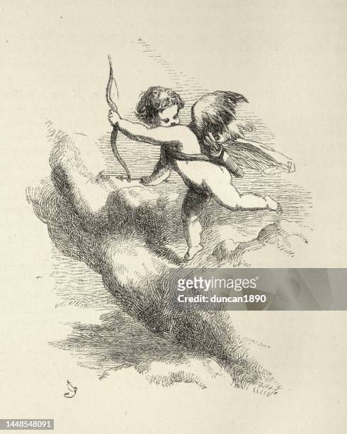 cupid with his bow in the clouds, scene from love's labour's lost by william shakespeare, an elizabethan comedy - lost angels stock illustrations