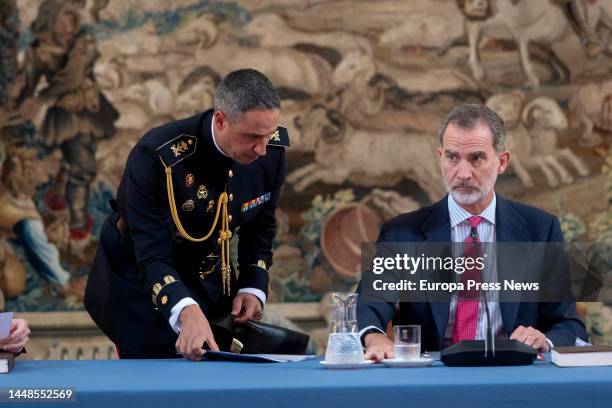 The King of Spain, Felipe VI , presides over the meeting of the Board of Trustees of the Fundacion Pro Real Academia Española , at the Royal Palace...