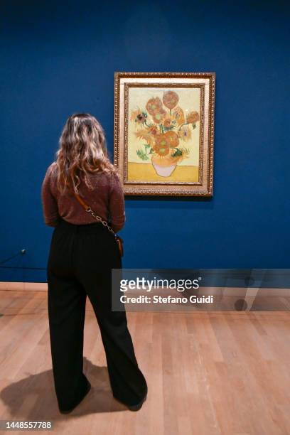 Girl visits the Van Gogh Museum on December 8, 2022 in Amsterdam, Netherlands. The Van Gogh Museum is a museum located in Amsterdam that has the...