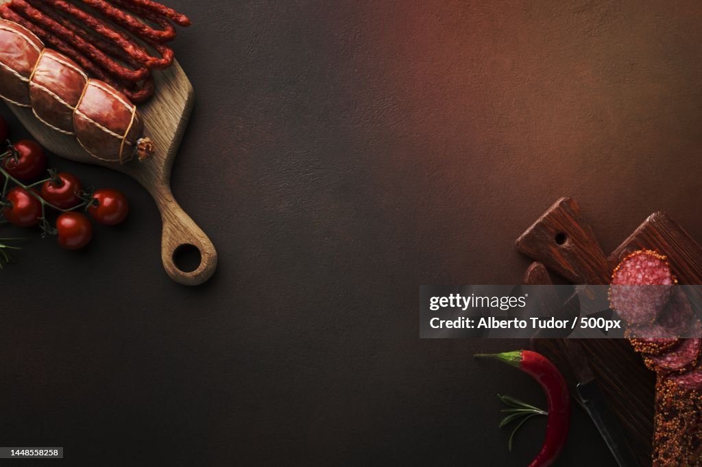 Top view selection pork meat table
