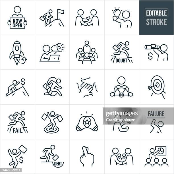 stockillustraties, clipart, cartoons en iconen met entrepreneur thin line icons - editable stroke - icons include an entrepreneur, entrepreneurship, small business, business owner, business start-up, businessman, businesswoman, capital, investment, overcoming obstacles, success, making money, customer, bu - pitfall