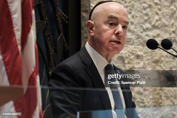 Homeland Security Secretary Alejandro Mayorkas joins politicians and Jewish leaders for a conference addressing the rise in antisemitic incidents...