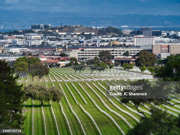 cemetery and the city - san bruno stock pictures, royalty-free photos & images