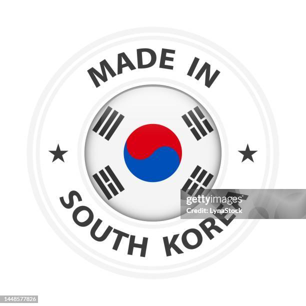 bildbanksillustrationer, clip art samt tecknat material och ikoner med made in south korea badge vector. sticker with stars and national flag. sign isolated on white background. - south korea