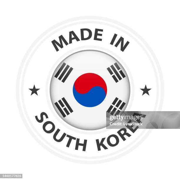 made in south korea badge vector. sticker with stars and national flag. sign isolated on white background. - korea stock illustrations