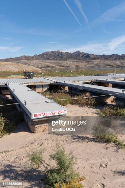 Stranded boat dock at Callville Bay, Lake Mead, Nevada.