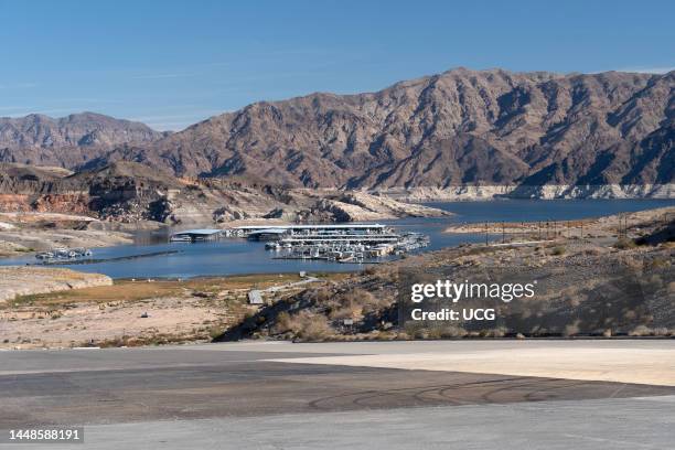 Stranded boat ramp and fallen lake level at Lake Mead, Nevada.