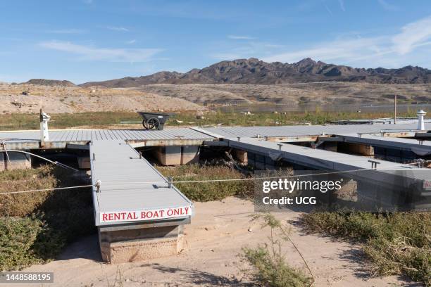 Stranded boat dock at Callville Bay, Lake Mead, Nevada.