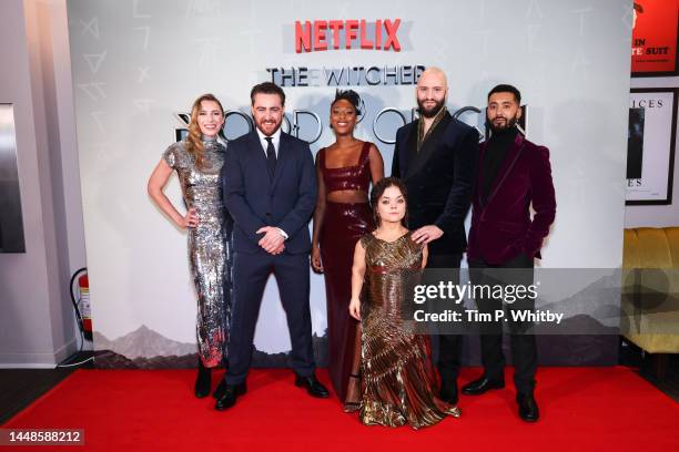 Lizzie Annis, Laurence O'Fuarian, Sophia Brown, Francesca Mills, Huw Novelli and Zach Wyatt attend the London premiere of Netflix's "The Witcher:...