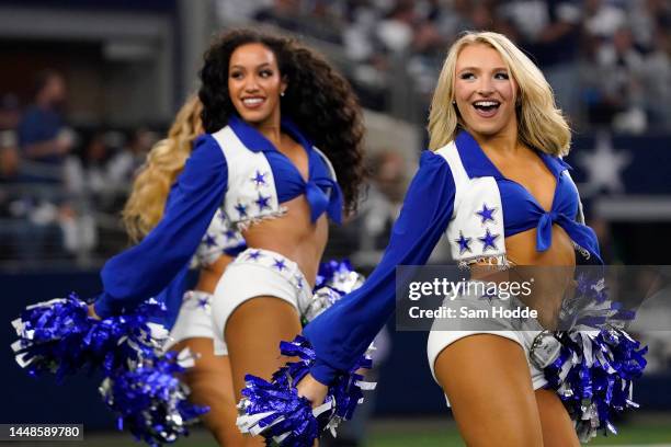 Dallas Cowboys Cheerleaders perform during the first half of a game against the Houston Texans at AT&T Stadium on December 11, 2022 in Arlington,...