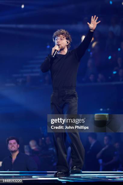 Tom Grennan performs on stage at The National Lottery's Big Bash to celebrate 2022's entertainment packed year at OVO Arena Wembley on December 06,...