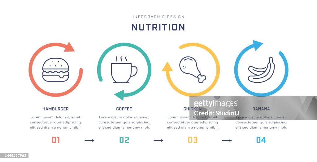 Nutrition Multicolored Infographic Template with Line Icons