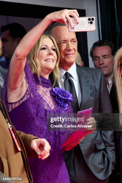 Tom Hanks and wife Rita Wilson attend the 'El Peor Vecino Del Mundo' premiere at the Capitol cinema on December 12, 2022 in Madrid, Spain.