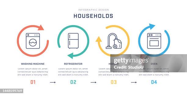 households multicolored infographic template with line icons - chandelier icon stock illustrations