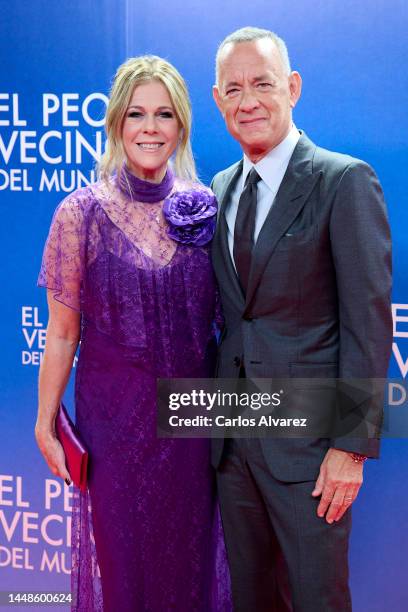 Tom Hanks and wife Rita Wilson attend the 'El Peor Vecino Del Mundo' premiere at the Capitol cinema on December 12, 2022 in Madrid, Spain.