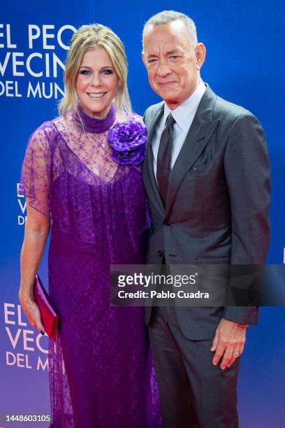 Actor Tom Hanks and Rita Wilson attend the premiere of "El Peor Vecino Del Mundo" at Cine Capitol on December 12, 2022 in Madrid, Spain.