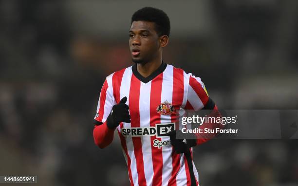 Sunderland player Amad in action during the Sky Bet Championship between Sunderland and West Bromwich Albion at Stadium of Light on December 12, 2022...