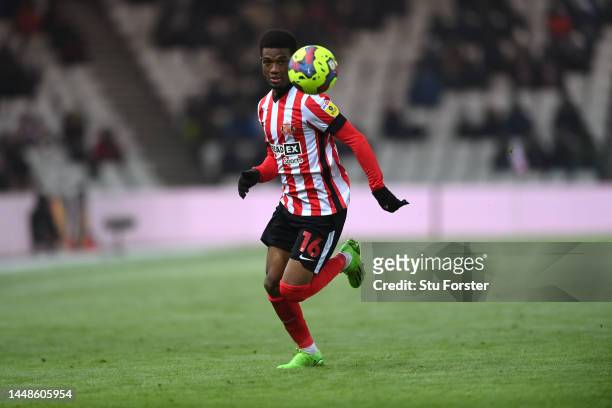 Sunderland player Amad in action during the Sky Bet Championship between Sunderland and West Bromwich Albion at Stadium of Light on December 12, 2022...