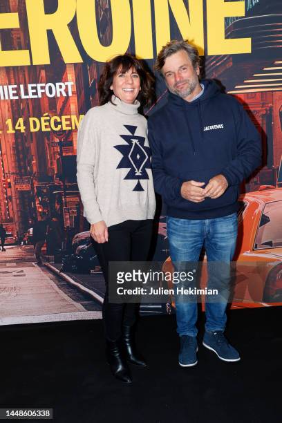 Estelle Denis and her companion Marc Thiercelin attend "Mon Heroine" Premiere at Cinema UGC Normandie on December 12, 2022 in Paris, France.