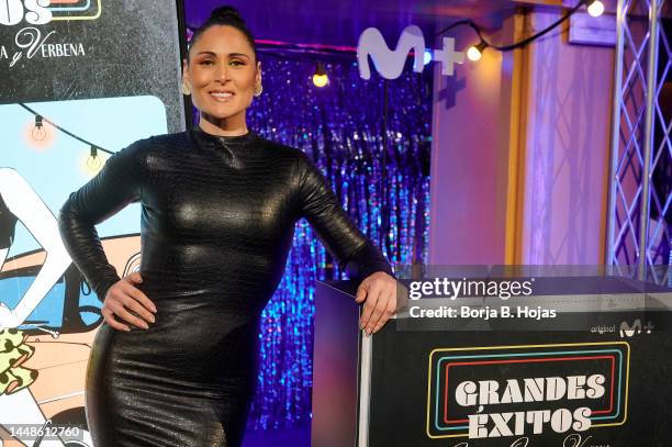 Singer Rosa Lopez attends the presentation of the "Grandes Éxitos" show by Movistar+ at Sala El Sol on December 12, 2022 in Madrid, Spain.