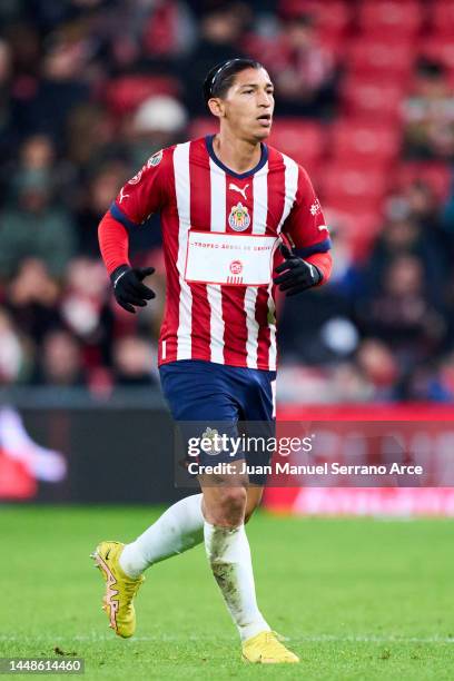 Angel Zaldivar of Chivas de Guadalajara reacts during the friendly match between Athletic Club and Chivas de Guadalajara at Estadio de San Mames on...