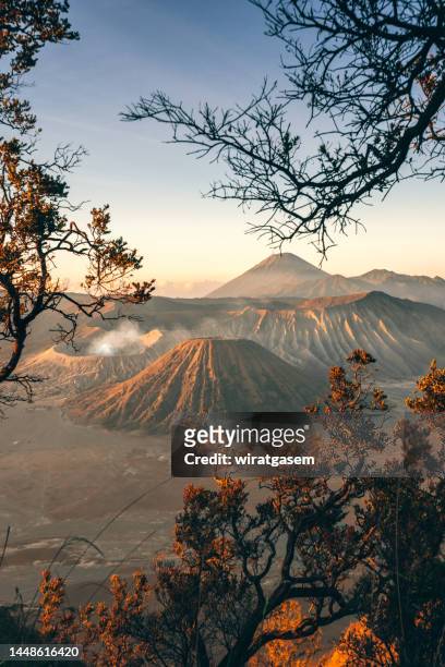 landscape of mount bromo during sunrise. - bromo crater fotografías e imágenes de stock