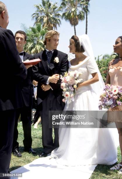 American actors Dustin Diamond , Mark-Paul Gosselaar , American actress Tiffani Amber Thiessen and Lark Voorhies during The Saved By The Bell...