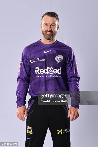 Matthew Wade poses during the Hobart Hurricanes Big Bash League headshots session at Blundstone Arena on December 12, 2022 in Hobart, Australia.