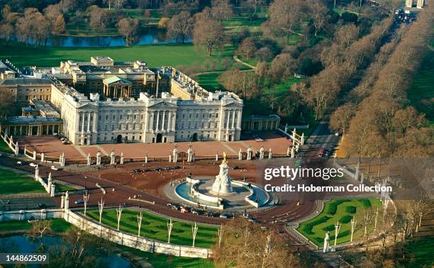 Aerial view of Buckingham Palace, London, England, United Kingdom