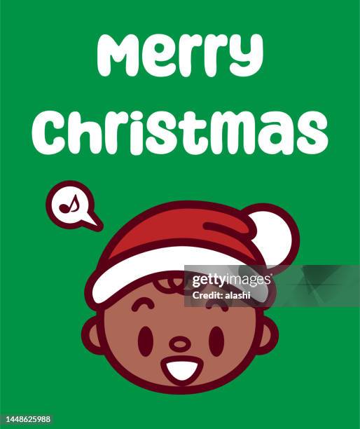 a cute baby wearing a santa hat wishes you a merry christmas - baby boy cartoons stock illustrations