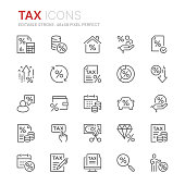 Collection of taxes related outline icons. 48x48 Pixel Perfect. Editable stroke